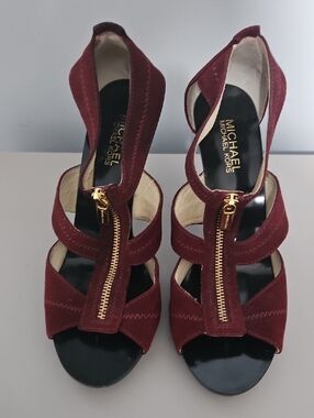 Sexy Michael Kors Burgundy Suede Zip Front Strappy Heels Size 8